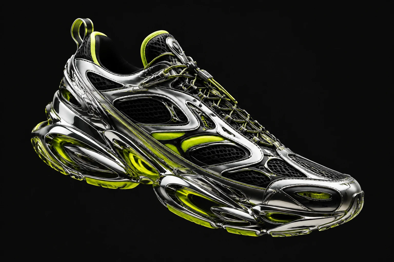 Chrome running shoe breaking through the starting line